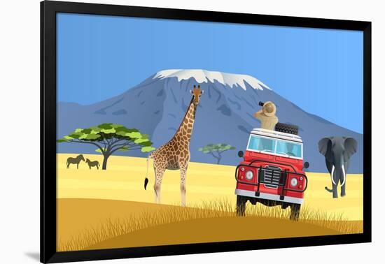 Safari Truck in African Savannah-Nikola Knezevic-Framed Art Print