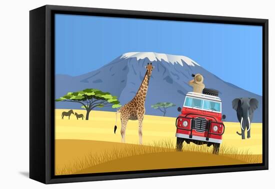 Safari Truck in African Savannah-Nikola Knezevic-Framed Stretched Canvas