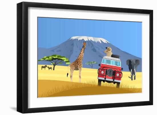 Safari Truck in African Savannah-Nikola Knezevic-Framed Premium Giclee Print