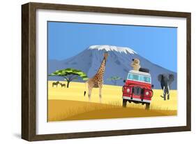 Safari Truck in African Savannah-Nikola Knezevic-Framed Art Print