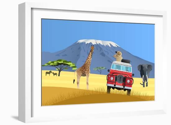 Safari Truck in African Savannah-Nikola Knezevic-Framed Art Print