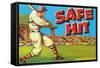 Safe Hit, Baseball Illustration-null-Framed Stretched Canvas