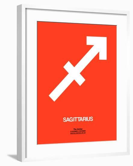 Sagittarius Zodiac Sign White on Orange-NaxArt-Framed Art Print