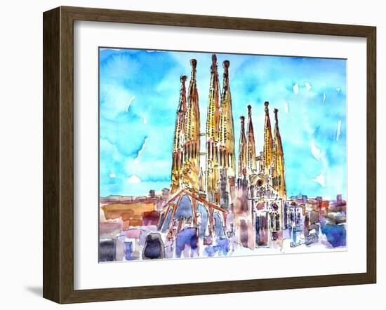 Sagrada Famila in Barcelona with Blue Sky-Markus Bleichner-Framed Art Print