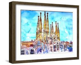 Sagrada Famila in Barcelona with Blue Sky-Markus Bleichner-Framed Art Print