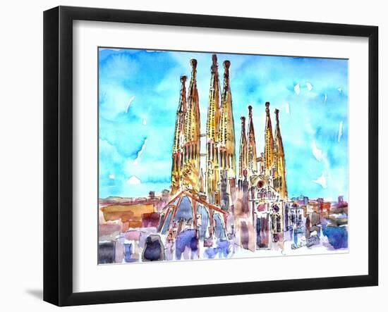 Sagrada Famila in Barcelona with Blue Sky-Markus Bleichner-Framed Art Print