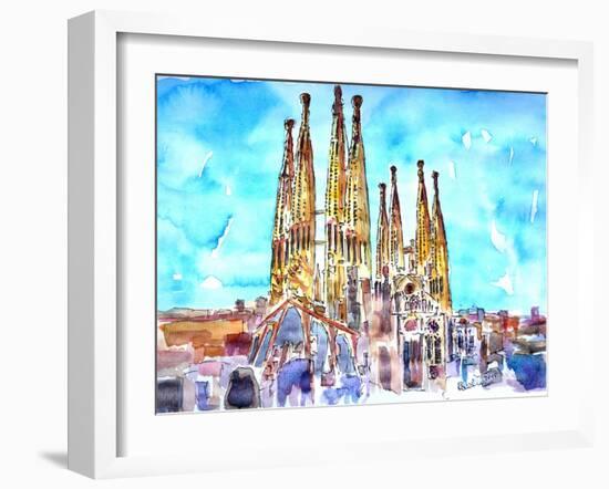 Sagrada Famila in Barcelona with Blue Sky-Markus Bleichner-Framed Art Print