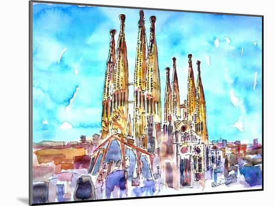 Sagrada Famila in Barcelona with Blue Sky-Markus Bleichner-Mounted Art Print
