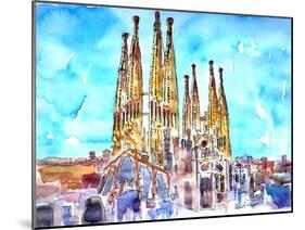 Sagrada Famila in Barcelona with Blue Sky-Markus Bleichner-Mounted Art Print