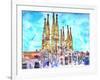 Sagrada Famila in Barcelona with Blue Sky-Markus Bleichner-Framed Art Print