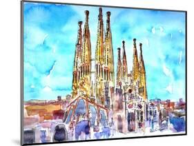 Sagrada Famila in Barcelona with Blue Sky-Markus Bleichner-Mounted Art Print