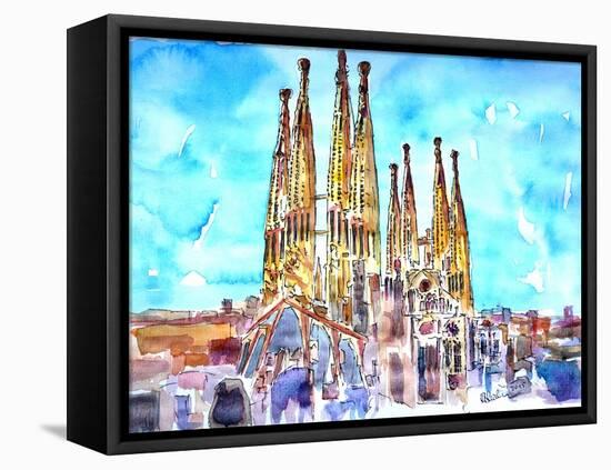 Sagrada Famila in Barcelona with Blue Sky-Markus Bleichner-Framed Stretched Canvas