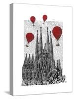 Sagrada Familia and Red Hot Air Balloons-Fab Funky-Stretched Canvas