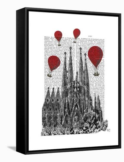 Sagrada Familia and Red Hot Air Balloons-Fab Funky-Framed Stretched Canvas