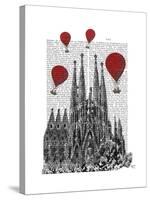 Sagrada Familia and Red Hot Air Balloons-Fab Funky-Stretched Canvas