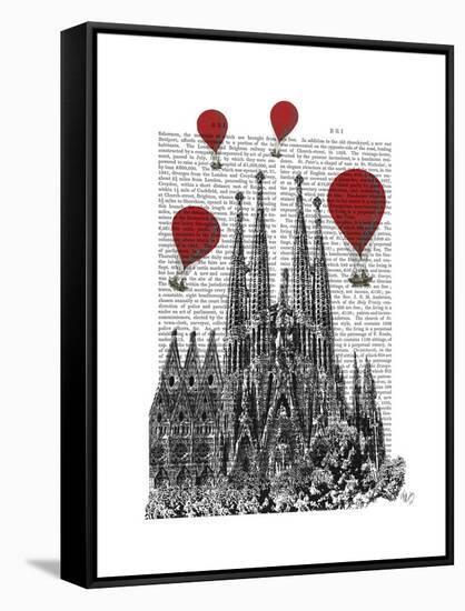 Sagrada Familia and Red Hot Air Balloons-Fab Funky-Framed Stretched Canvas