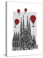 Sagrada Familia and Red Hot Air Balloons-Fab Funky-Stretched Canvas