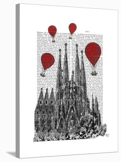 Sagrada Familia and Red Hot Air Balloons-Fab Funky-Stretched Canvas