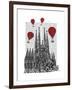 Sagrada Familia and Red Hot Air Balloons-Fab Funky-Framed Art Print