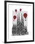 Sagrada Familia and Red Hot Air Balloons-Fab Funky-Framed Art Print