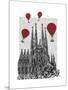 Sagrada Familia and Red Hot Air Balloons-Fab Funky-Mounted Art Print