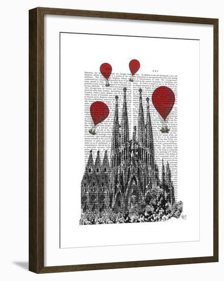 Sagrada Familia and Red Hot Air Balloons-Fab Funky-Framed Art Print