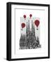 Sagrada Familia and Red Hot Air Balloons-Fab Funky-Framed Art Print