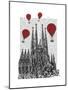 Sagrada Familia and Red Hot Air Balloons-Fab Funky-Mounted Art Print