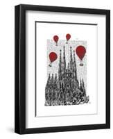 Sagrada Familia and Red Hot Air Balloons-Fab Funky-Framed Art Print