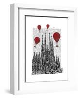 Sagrada Familia and Red Hot Air Balloons-Fab Funky-Framed Art Print