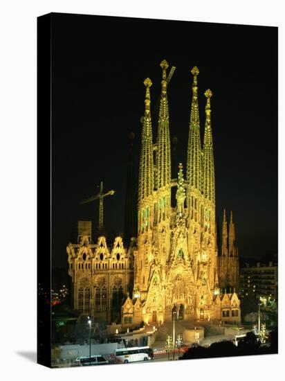 Sagrada Familia, the Gaudi Cathedral, Illuminated at Night in Barcelona, Cataluna, Spain-Nigel Francis-Stretched Canvas