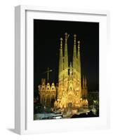 Sagrada Familia, the Gaudi Cathedral, Illuminated at Night in Barcelona, Cataluna, Spain-Nigel Francis-Framed Photographic Print