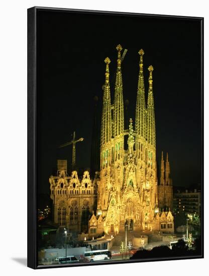 Sagrada Familia, the Gaudi Cathedral, Illuminated at Night in Barcelona, Cataluna, Spain-Nigel Francis-Framed Photographic Print