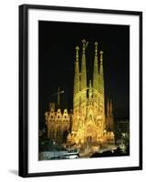 Sagrada Familia, the Gaudi Cathedral, Illuminated at Night in Barcelona, Cataluna, Spain-Nigel Francis-Framed Photographic Print