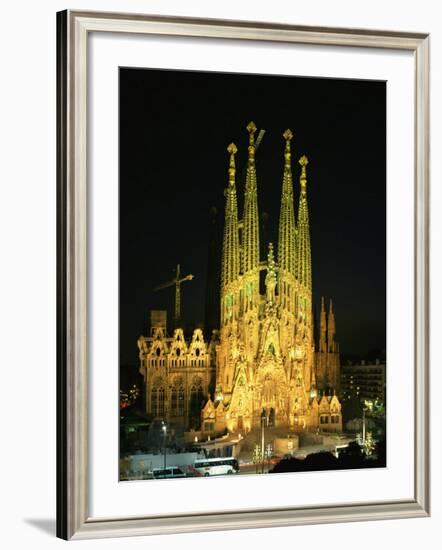 Sagrada Familia, the Gaudi Cathedral, Illuminated at Night in Barcelona, Cataluna, Spain-Nigel Francis-Framed Photographic Print