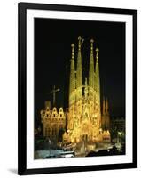 Sagrada Familia, the Gaudi Cathedral, Illuminated at Night in Barcelona, Cataluna, Spain-Nigel Francis-Framed Photographic Print