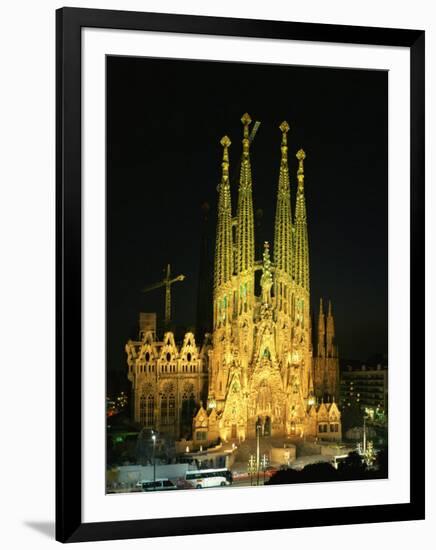 Sagrada Familia, the Gaudi Cathedral, Illuminated at Night in Barcelona, Cataluna, Spain-Nigel Francis-Framed Photographic Print