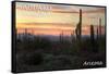 Saguaro National Park, Arizona - Cactus at Twilight-Lantern Press-Framed Stretched Canvas