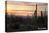 Saguaro National Park, Arizona - Cactus at Twilight-Lantern Press-Stretched Canvas