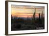 Saguaro National Park, Arizona - Cactus at Twilight-Lantern Press-Framed Art Print