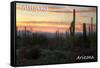 Saguaro National Park, Arizona - Cactus at Twilight-Lantern Press-Framed Stretched Canvas