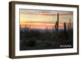 Saguaro National Park, Arizona - Cactus at Twilight-Lantern Press-Framed Art Print