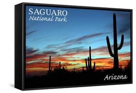 Saguaro National Park, Arizona - Cactus Silhouettes-Lantern Press-Framed Stretched Canvas