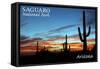 Saguaro National Park, Arizona - Cactus Silhouettes-Lantern Press-Framed Stretched Canvas