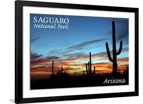 Saguaro National Park, Arizona - Cactus Silhouettes-Lantern Press-Framed Premium Giclee Print