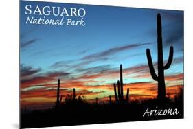 Saguaro National Park, Arizona - Cactus Silhouettes-Lantern Press-Mounted Premium Giclee Print