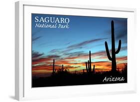 Saguaro National Park, Arizona - Cactus Silhouettes-Lantern Press-Framed Art Print