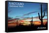 Saguaro National Park, Arizona - Cactus Silhouettes-Lantern Press-Framed Stretched Canvas
