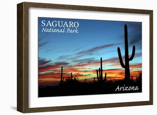 Saguaro National Park, Arizona - Cactus Silhouettes-Lantern Press-Framed Art Print