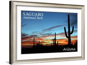 Saguaro National Park, Arizona - Cactus Silhouettes-Lantern Press-Framed Art Print